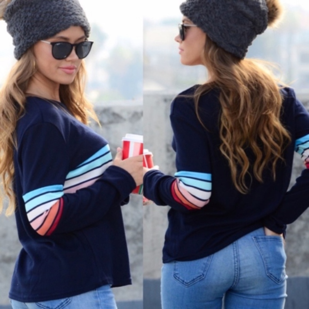 #7 Cozy Rainbow Stripes Long Sleeve Top - Picture 2 of 2